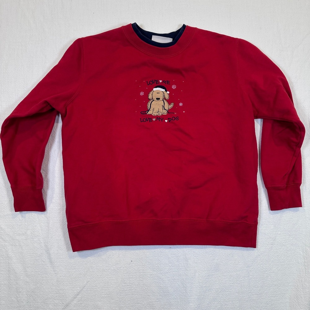 Vintage MC Sportswear Red Dog Lover Sweatshirt Embroidered Christmas Holiday L